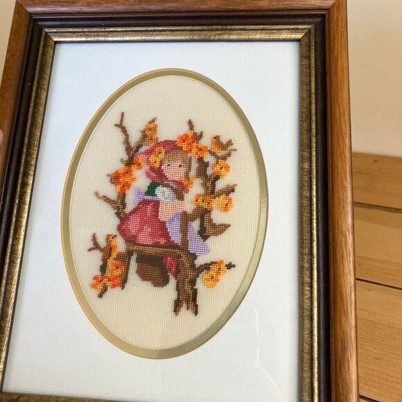 Hummel Children Petit Point Completed Vintage Boy & Girl Framed Hand Embroidery - Picture 6 of 8